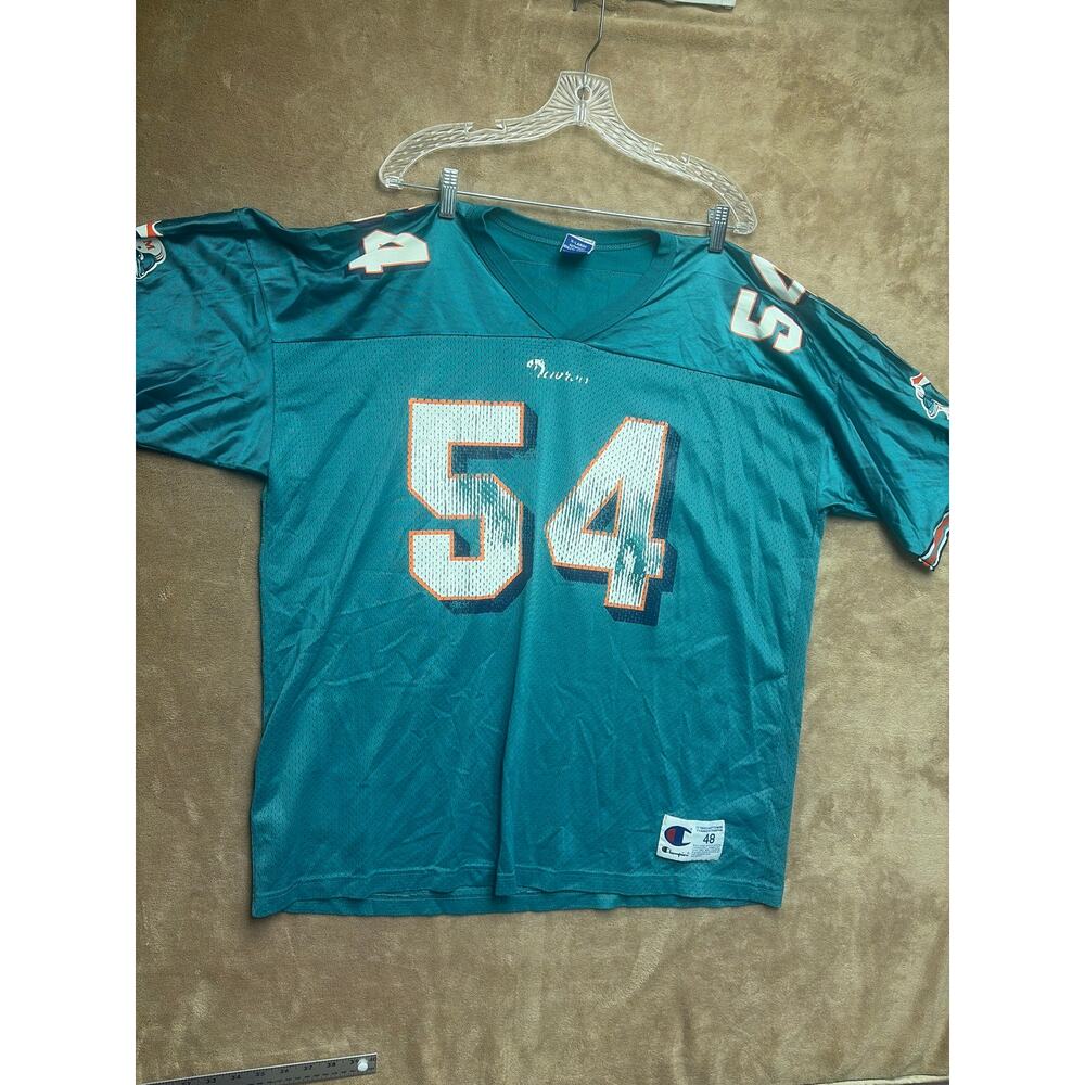 VTG 90s Champion Zach Thomas Miami Dolphins Jersey #54 Men's XL 48 Aqua NFL
